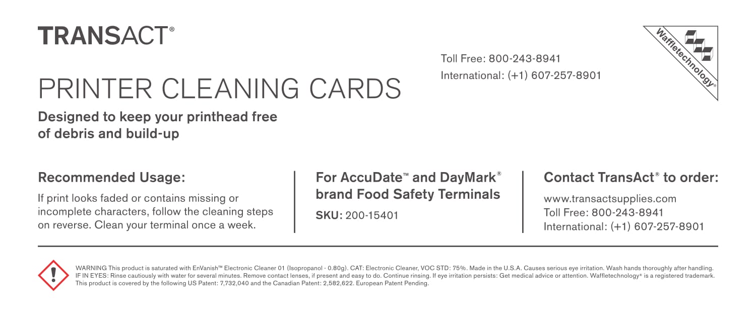 Food Safety Terminal Cleaning Card